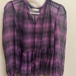 Rebecca Taylor Sheer Purple Plaid Blouse